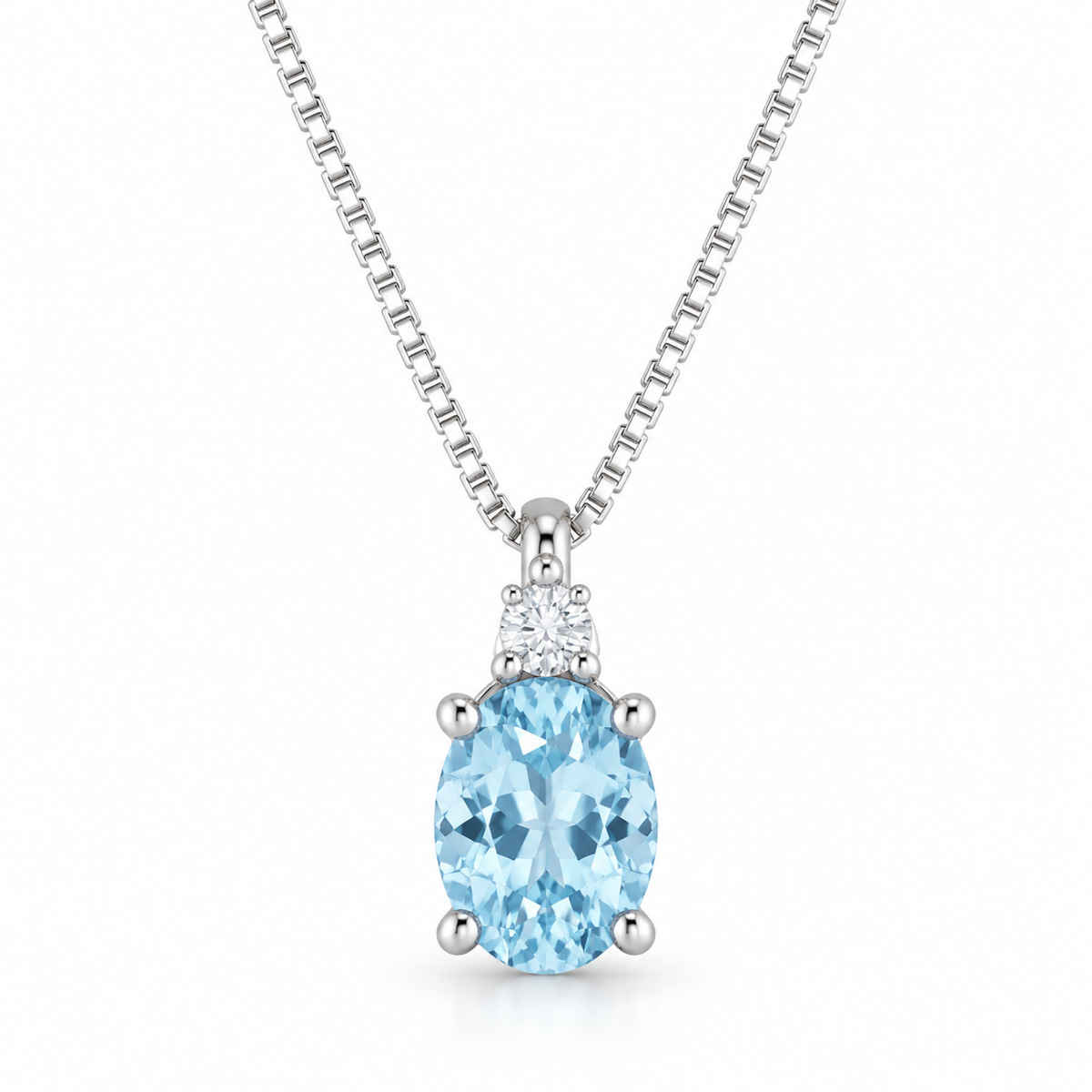 Collana Lucciole in oro bianco 9kt con acquamarina e diamante