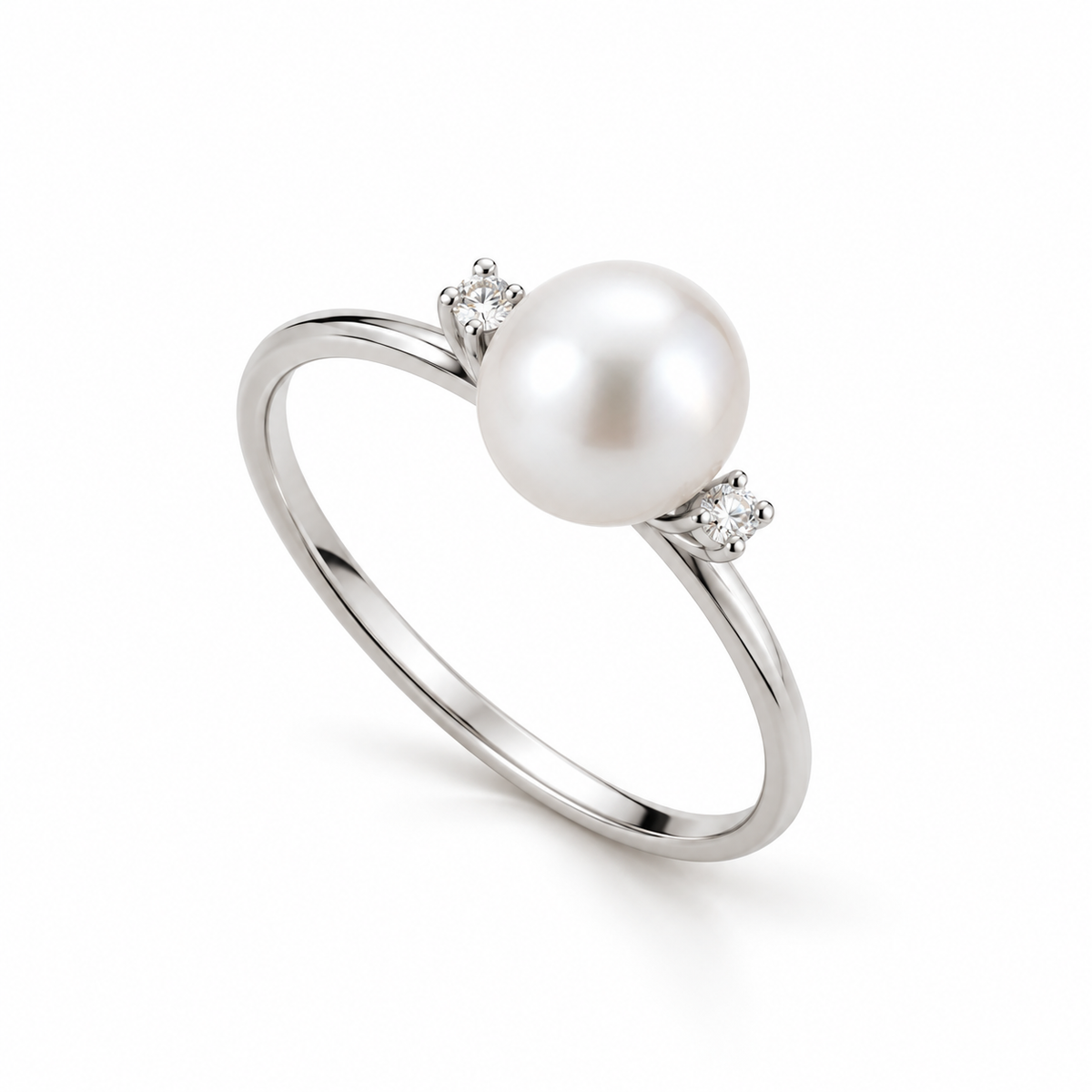 Anello Lucciole in oro 9kt con perla bianca e diamanti