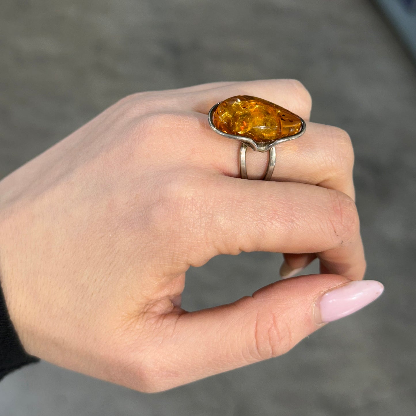 Anello Argento e Ambra Natura