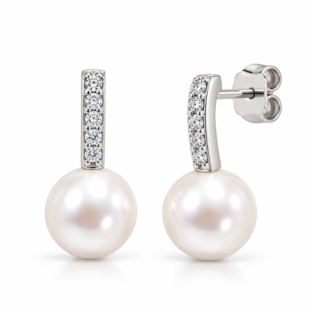 Orecchini Lucciole in oro 9kt con perle bianche e diamanti