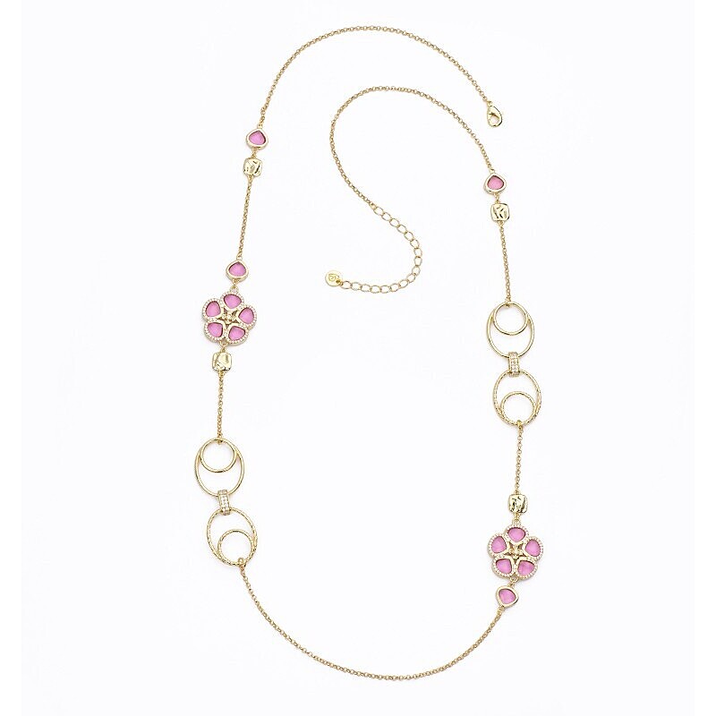 Collana Ovali e Fiori Rosa Dorata Barbieri