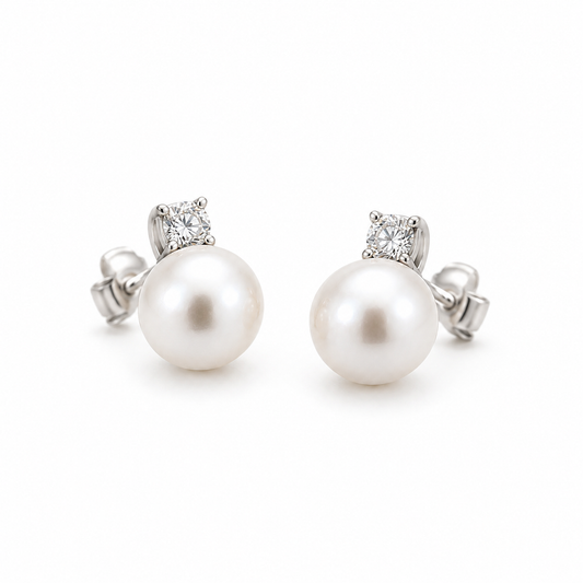 Orecchini Lucciole in oro 9kt con perle e diamanti