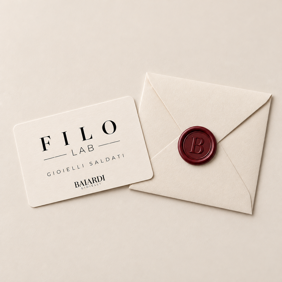 Gift card FILO LAB in busta chiusa con ceralacca – Gioielleria Baiardi Novara