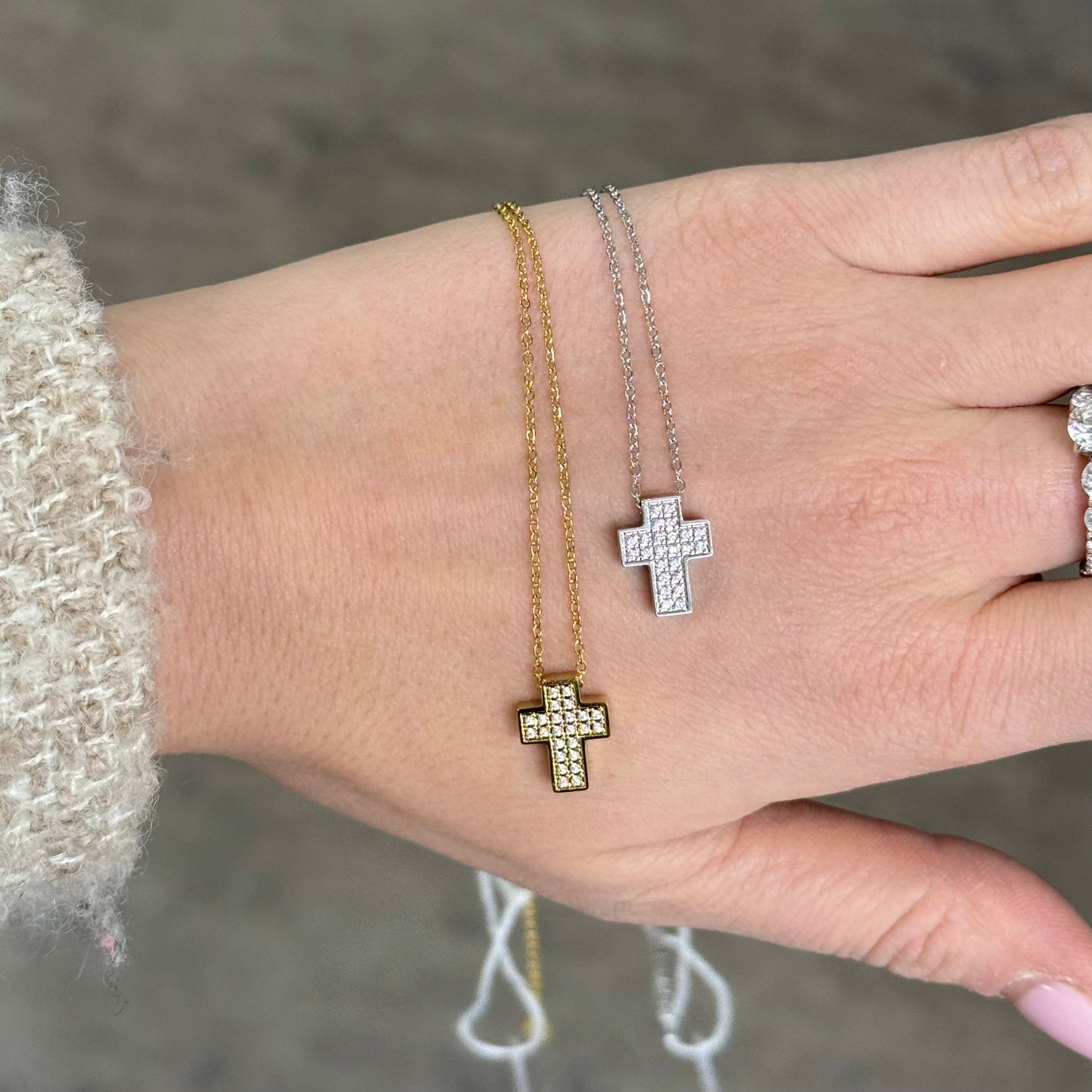 Croce acciaio zirconi mini