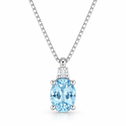 Collana Lucciole in oro bianco 9kt con acquamarina e diamante