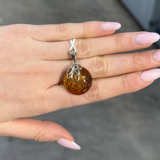 Ciondolo in Argento 925 e Ambra Naturale Tonda