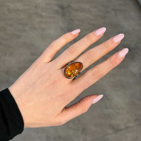 Anello Argento e Ambra Natura