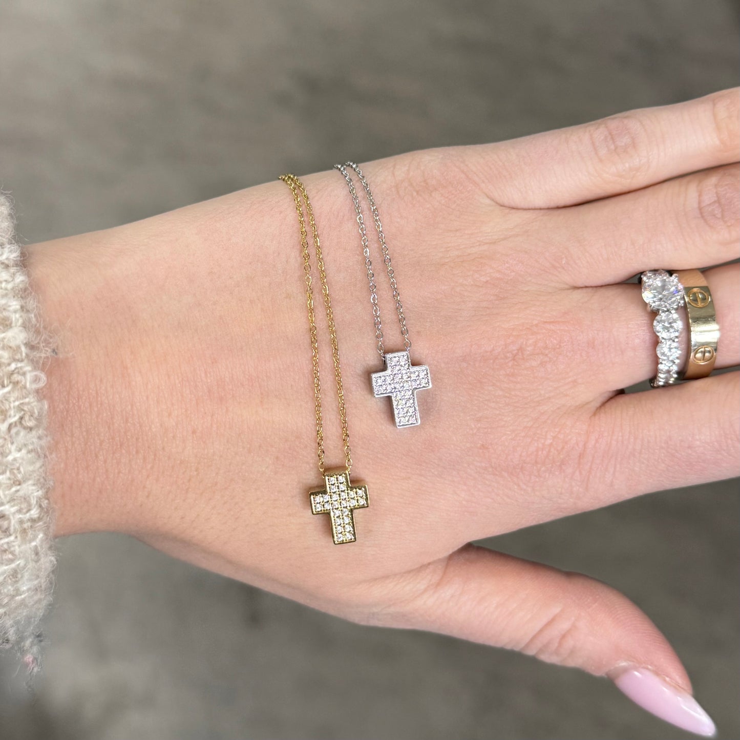 Croce acciaio zirconi mini