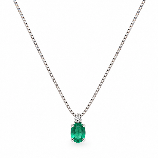 Collana Lucciole in oro bianco 9kt con smeraldo e diamante