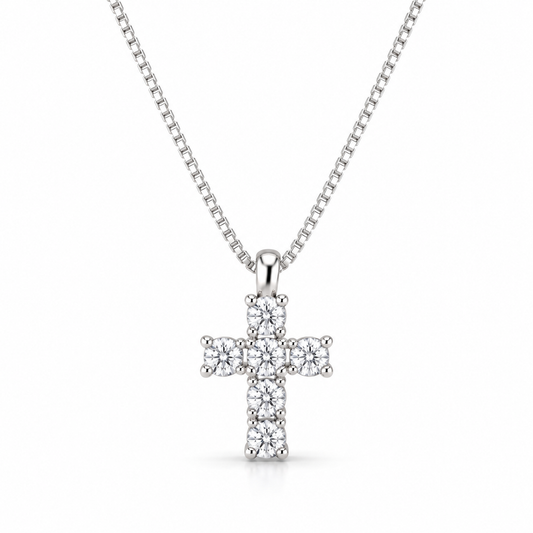 Collana con croce Lucciole in oro 9kt e diamanti