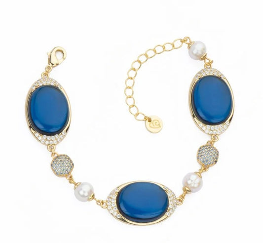 Bracciale Metallo Dorato Perle e Cristalli