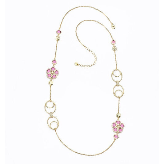 Collana Ovali e Fiori Rosa Dorata Barbieri