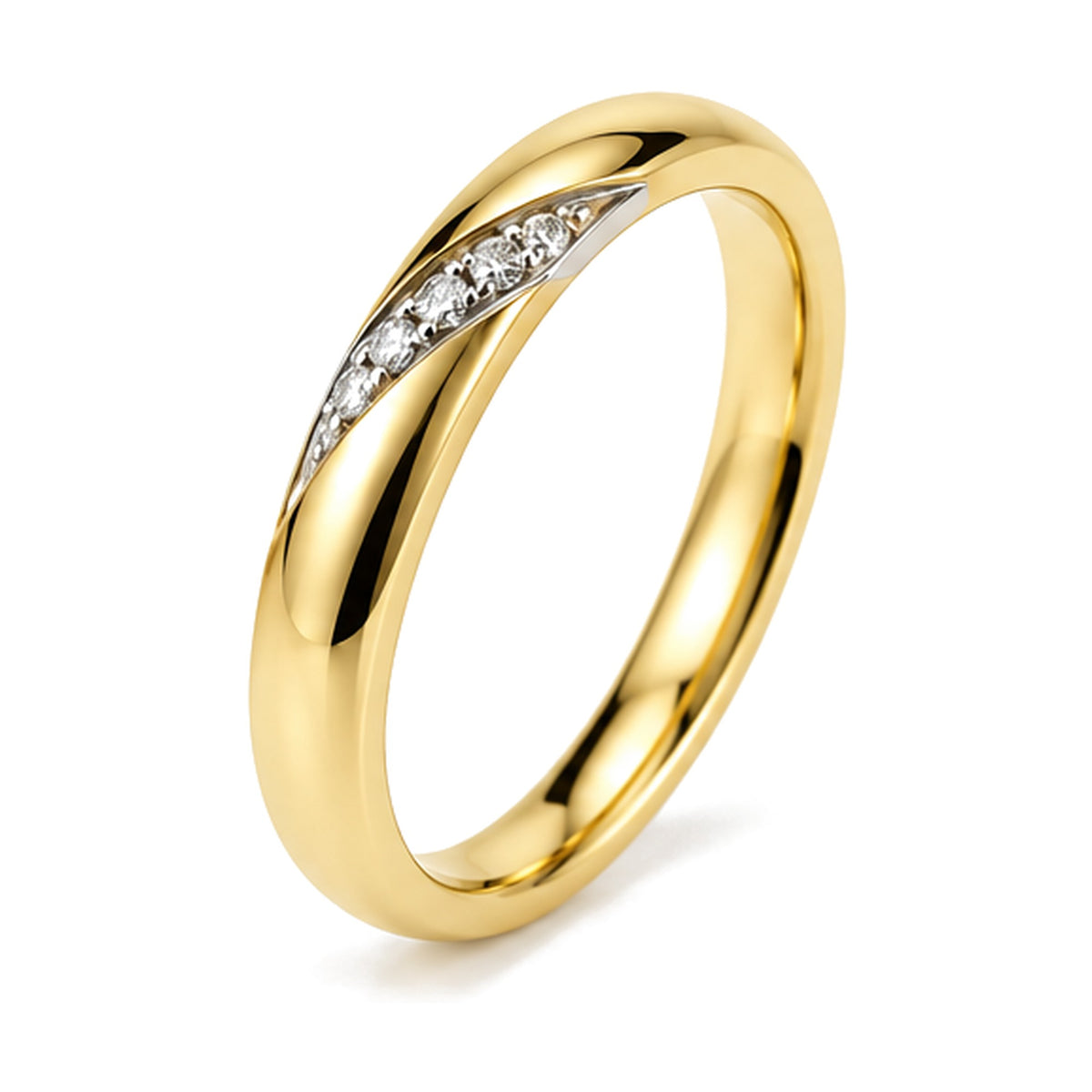 Fede in oro giallo 9 kt con banda rodiata e diamanti lab grown - Gioielleria Baiardi