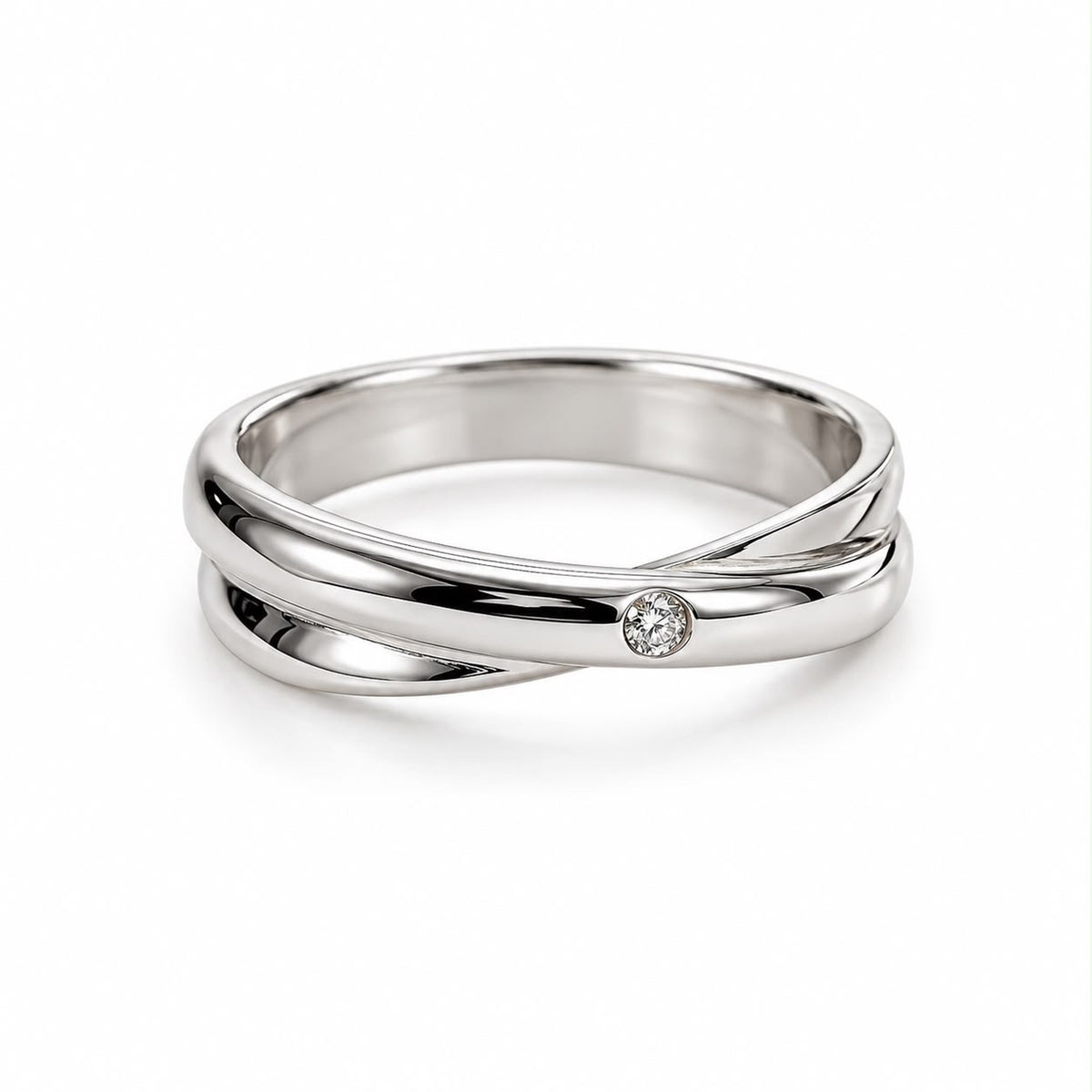 Fede Intreccio in oro 18 kt con diamante naturale 0,02 ct - Gioielleria Baiardi