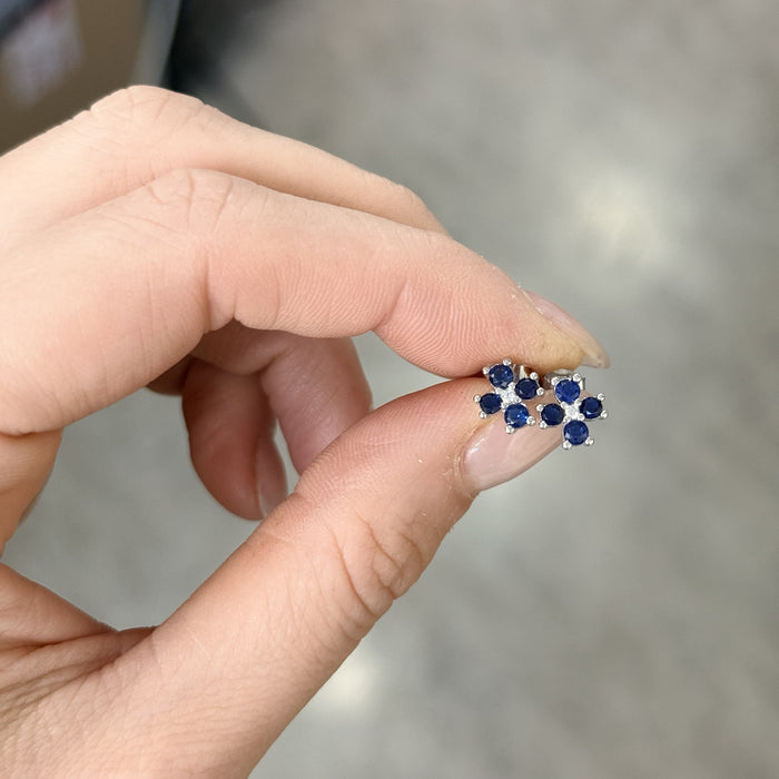 Orecchini Piccolo Fiore Blu Argento 925 e Zirconi