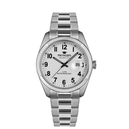 Orologio Pryngeps Classic uomo acciaio bianco A1034/1