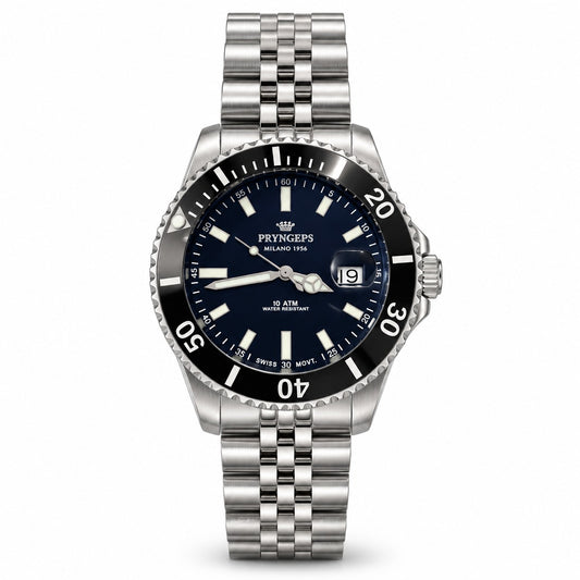 Orologio Pryngeps Adriatico uomo acciaio blu ghiera nera A1082