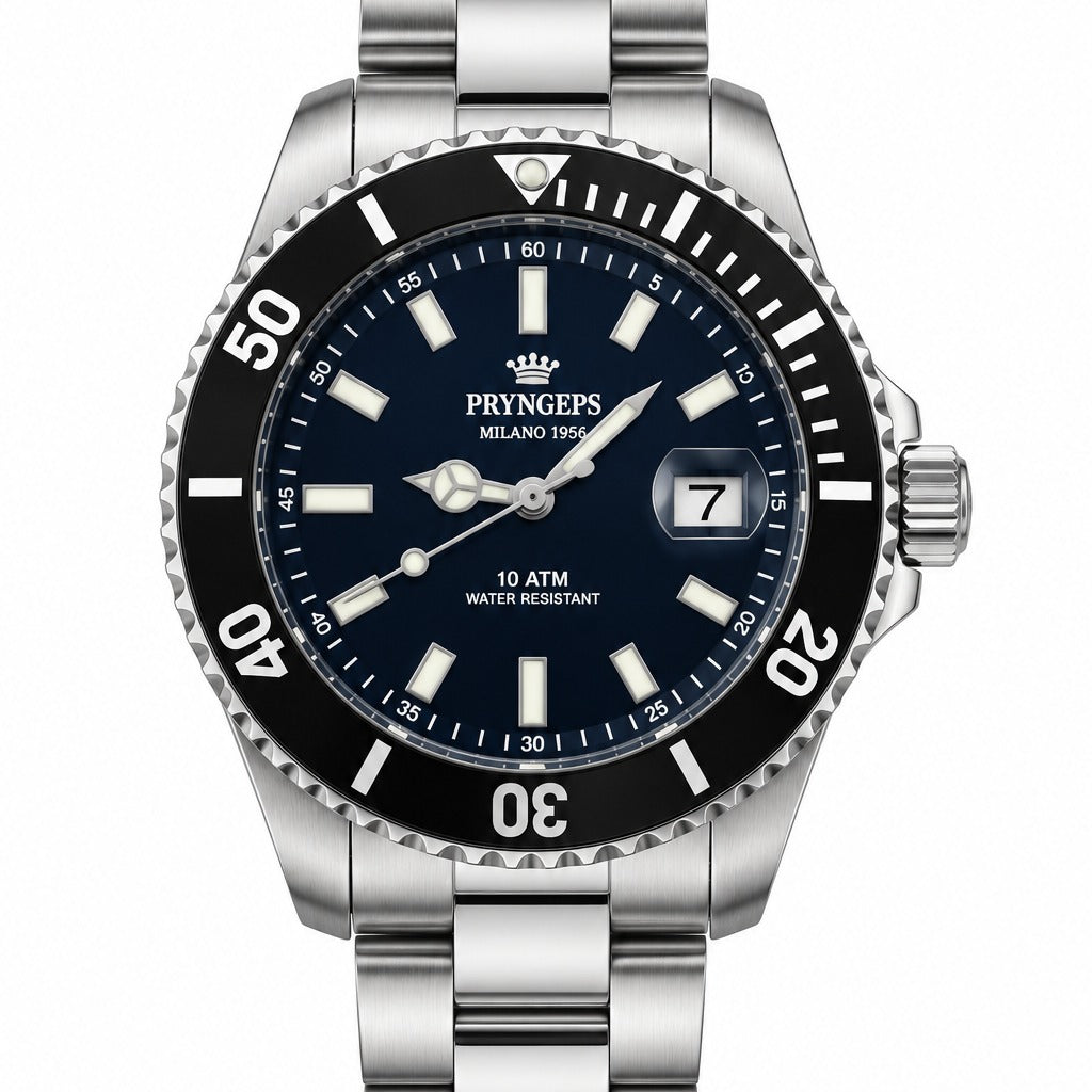 Orologio Pryngeps Mediterraneo uomo acciaio blu ghiera nera A1097